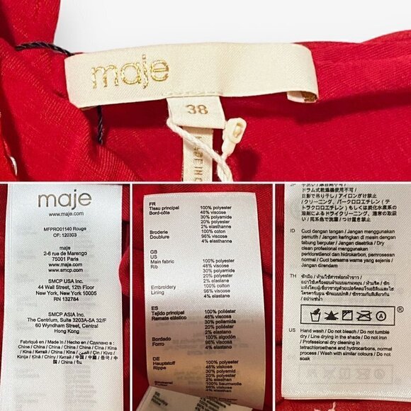 NWT MAJE Relina Flower-Embroidered Pleated Mini Dress in Red, Size 38FR - Picture 14 of 16